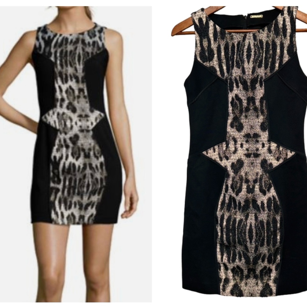 Rebecca Minkoff Metallic Leopard Bodycon Mini Dress Holiday Party Size 2